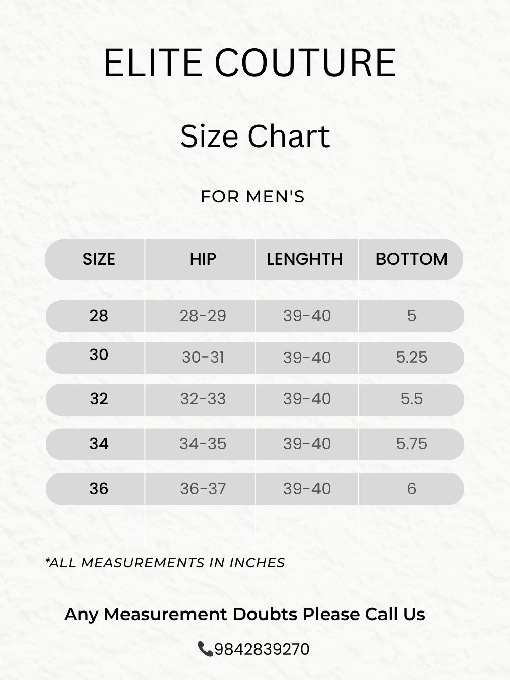 Pant Size Chart